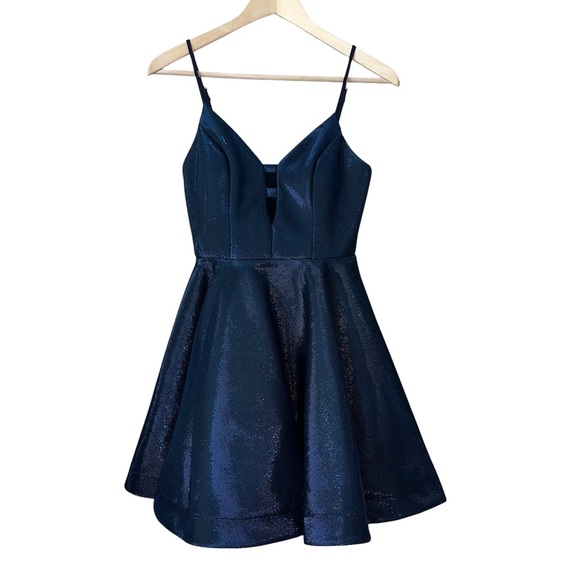 Camille La Vie Navy Blue Shimmer Sparkle Flare Party Dress Prom Cocktail 5/6 5 6 - Picture 2 of 8